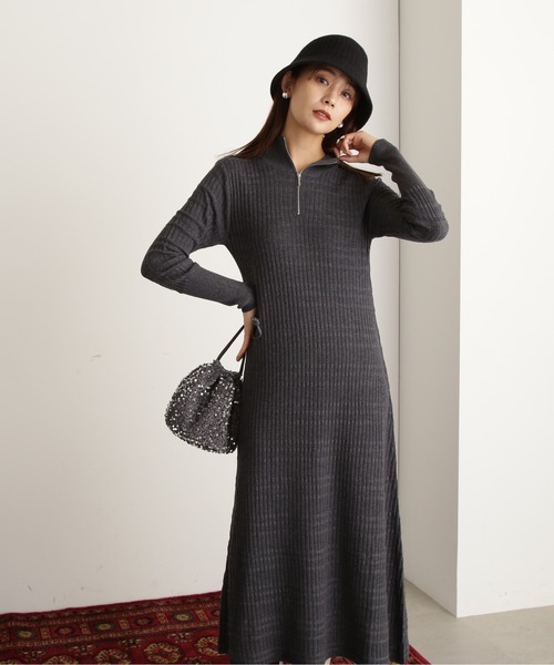 N.（N. Natural Beauty Basic）（エヌエヌナチュラルビューティーベーシック）の「◆ハーフジップボーダーリブワンピース（ワンピース・レディース・チャコール/ブルー/ネイビー・MEDIUM）」の11枚目の写真