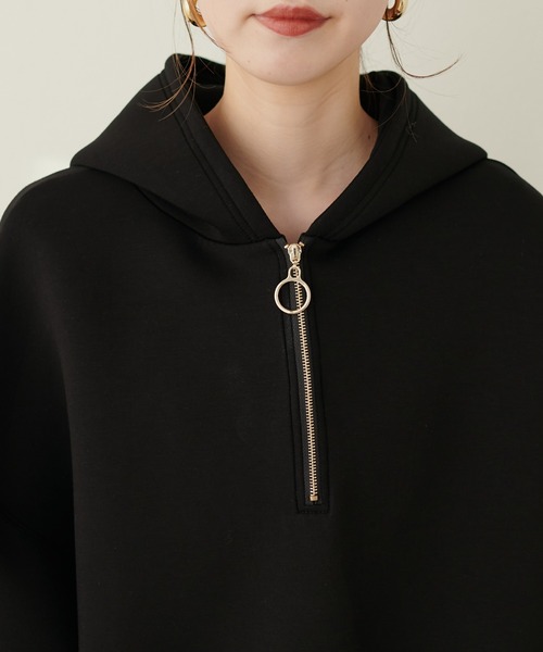 natural couture（ナチュラルクチュール）の「ハーフZIPダンボールショート丈プルパーカー（Tシャツ/カットソー・レディース・ブラック/オフホワイト/ベージュ/グレイッシュベージュ・FREE）」の20枚目の写真