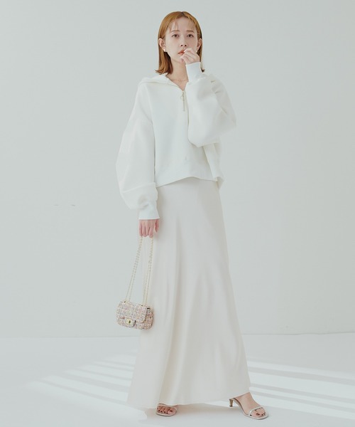 natural couture（ナチュラルクチュール）の「ハーフZIPダンボールショート丈プルパーカー（Tシャツ/カットソー・レディース・ブラック/オフホワイト/ベージュ/グレイッシュベージュ・FREE）」の9枚目の写真