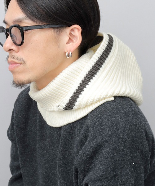 セール】カレッジカラーライン ニット フードウォーマー バラクラバ