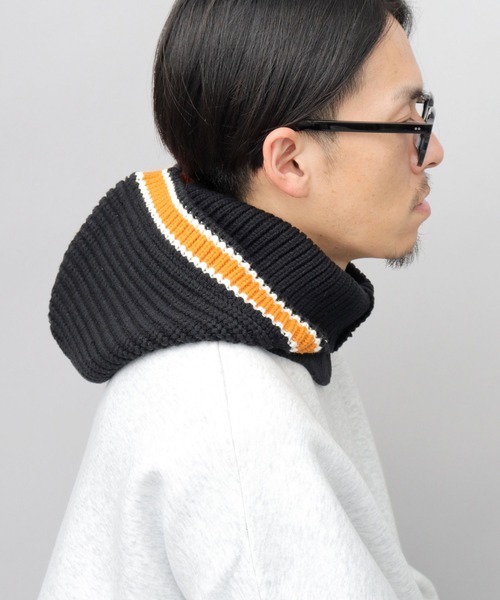 セール】カレッジカラーライン ニット フードウォーマー バラクラバ