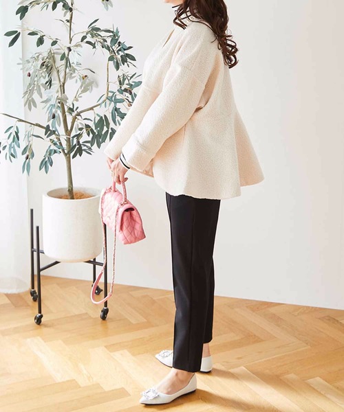 【セール】パール襟 ブークレペプラムフレアジャケットコート（ノーカラーコート）｜M y u（ミュー）