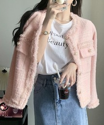 VIVAYOU　ビバユー　セットアップ　ピンク　ノーカラージャケット　ツイード風 Amazon | [YUANYUAN] ピンク ツイードジャケット レディース