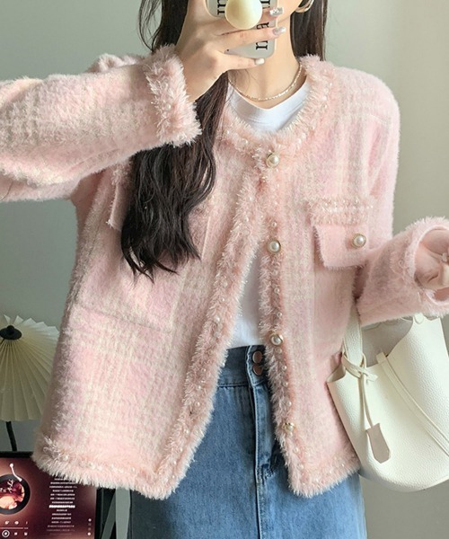 セール】ラメツイード風ジャケット 韓国ニット秋冬 卒業卒園式 入学