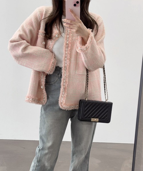 セール】ラメツイード風ジャケット 韓国ニット秋冬 卒業卒園式 入学