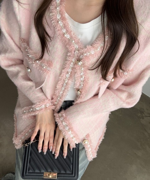 セール】ラメツイード風ジャケット 韓国ニット秋冬 卒業卒園式 入学