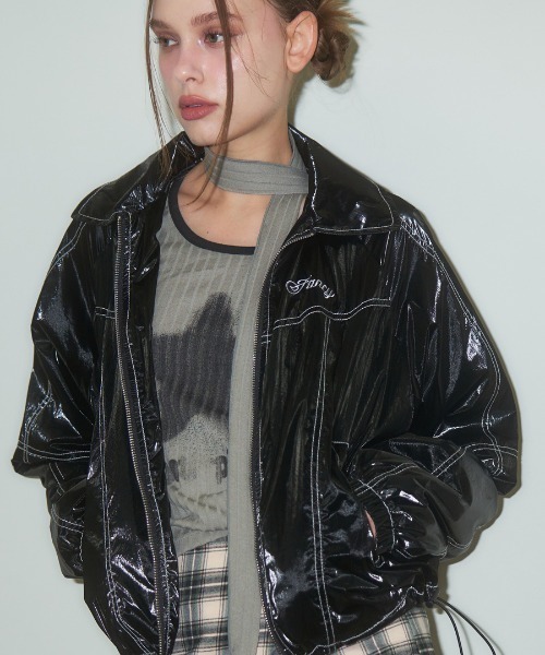 FANCY CLUB（ファンシークラブ）の「A'GEM/9 × .kom『 FANCY CLUB/ファンシークラブ』Glossy stitch jacket/グロッシーステッチジャケット（その他アウター・レディース・A/ホワイト/ブラック・FREE）」の6枚目の写真