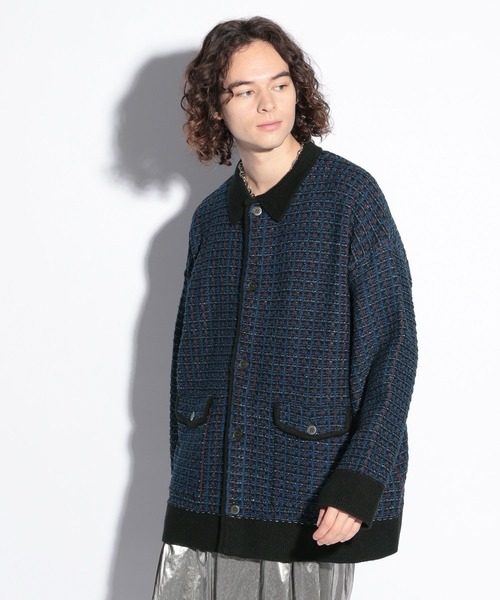 HARE（ハレ）の「ハイショクツイードシャツニット(HARE)（カーディガン/ボレロ・メンズ・ブラック/オレンジ/ブルー・FREE）」の2枚目の写真