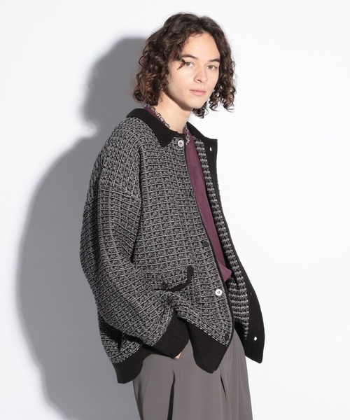 HARE（ハレ）の「ハイショクツイードシャツニット(HARE)（カーディガン/ボレロ・メンズ・ブラック/オレンジ/ブルー・FREE）」の7枚目の写真