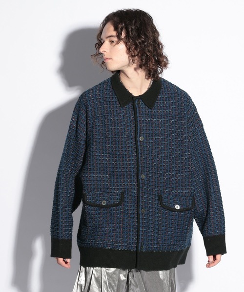 HARE（ハレ）の「ハイショクツイードシャツニット(HARE)（カーディガン/ボレロ・メンズ・ブラック/オレンジ/ブルー・FREE）」の9枚目の写真