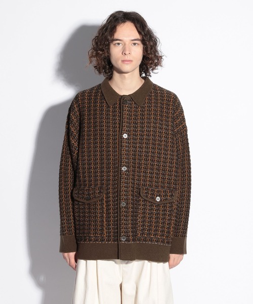 HARE（ハレ）の「ハイショクツイードシャツニット(HARE)（カーディガン/ボレロ・メンズ・ブラック/オレンジ/ブルー・FREE）」の10枚目の写真