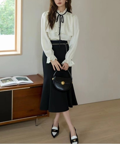 SpRay(スプレイ)の「タイ付フリルスタンドブラウス(シャツ/ブラウス・レディース・アイボリー/ホワイト・FREE)」の5枚目の写真