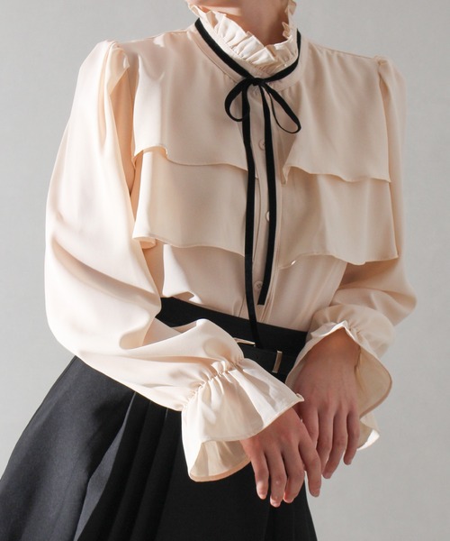 SpRay(スプレイ)の「タイ付フリルスタンドブラウス(シャツ/ブラウス・レディース・アイボリー/ホワイト・FREE)」の18枚目の写真