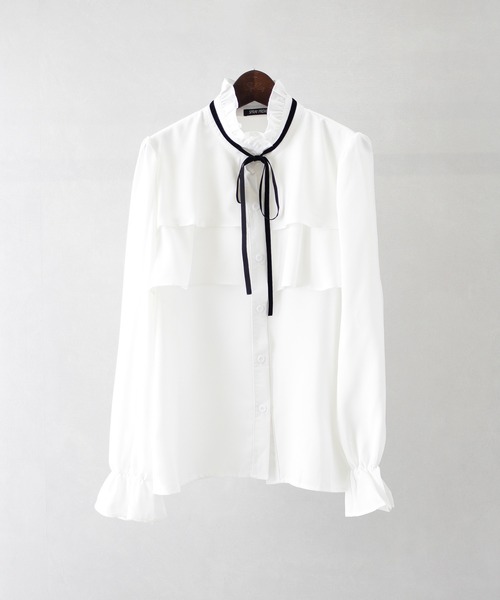 SpRay(スプレイ)の「タイ付フリルスタンドブラウス(シャツ/ブラウス・レディース・アイボリー/ホワイト・FREE)」の9枚目の写真