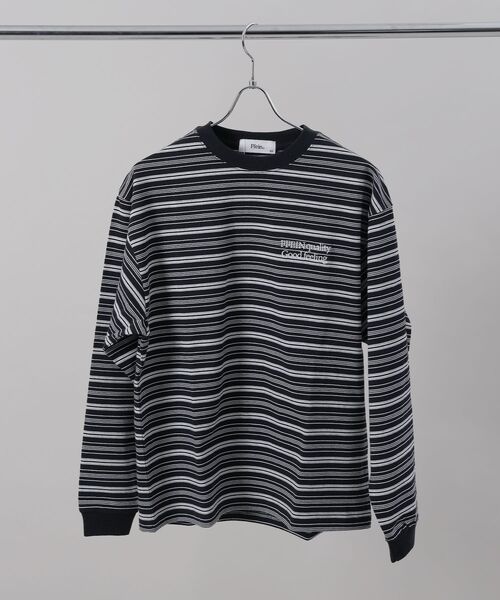 FFEIN（フェイン）の「＊新色追加【FFEIN(フェイン)】 ロゴ刺繍マルチボーダーロングスリーブTシャツ / ロンT リンガー 配色 ボーダー 刺繍 ブランドロゴ 長袖 クルーネック（Tシャツ/カットソー・メンズ・ネイビー/ブラック/グレー/ブラウン/ホワイト・SMALL/LARGE/MEDIUM/X-SMALL）」の14枚目の写真
