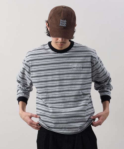 FFEIN（フェイン）の「＊新色追加【FFEIN(フェイン)】 ロゴ刺繍マルチボーダーロングスリーブTシャツ / ロンT リンガー 配色 ボーダー 刺繍 ブランドロゴ 長袖 クルーネック（Tシャツ/カットソー・メンズ・ネイビー/ブラック/グレー/ブラウン/ホワイト・SMALL/LARGE/MEDIUM/X-SMALL）」の16枚目の写真