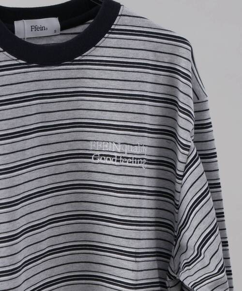 FFEIN（フェイン）の「＊新色追加【FFEIN(フェイン)】 ロゴ刺繍マルチボーダーロングスリーブTシャツ / ロンT リンガー 配色 ボーダー 刺繍 ブランドロゴ 長袖 クルーネック（Tシャツ/カットソー・メンズ・ネイビー/ブラック/グレー/ブラウン/ホワイト・SMALL/LARGE/MEDIUM/X-SMALL）」の18枚目の写真
