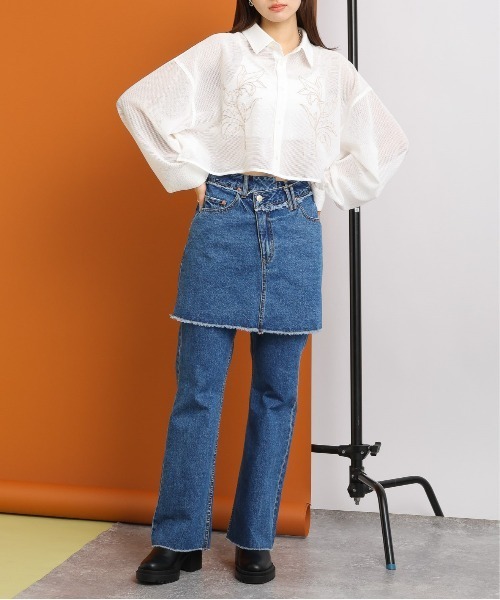 RAGEBLUE(レイジブルー)の「フラワー刺繍/ボリュームスリーブショートメッシュブラウス(シャツ/ブラウス・レディース・ブラック/ホワイト/ライトベージュ・FREE)」の7枚目の写真