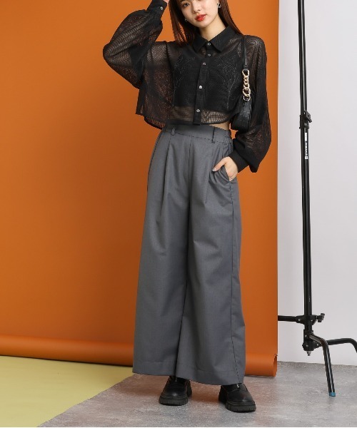 RAGEBLUE(レイジブルー)の「フラワー刺繍/ボリュームスリーブショートメッシュブラウス(シャツ/ブラウス・レディース・ブラック/ホワイト/ライトベージュ・FREE)」の11枚目の写真