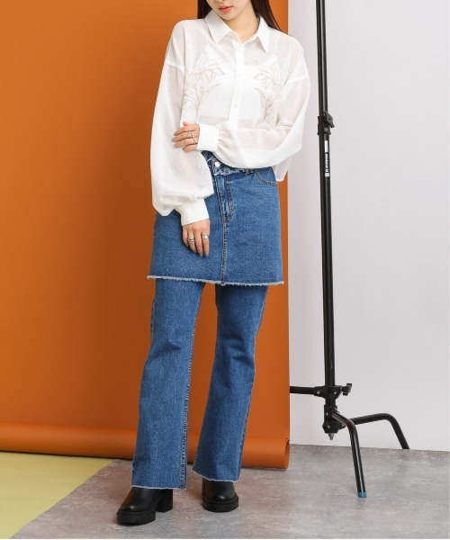 RAGEBLUE(レイジブルー)の「フラワー刺繍/ボリュームスリーブショートメッシュブラウス(シャツ/ブラウス・レディース・ブラック/ホワイト/ライトベージュ・FREE)」の6枚目の写真