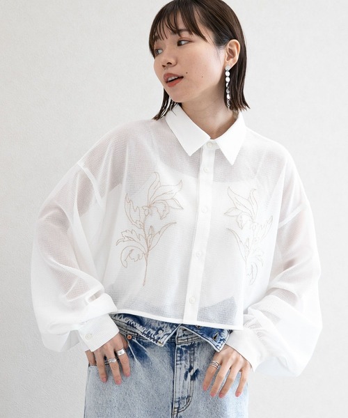 RAGEBLUE(レイジブルー)の「フラワー刺繍/ボリュームスリーブショートメッシュブラウス(シャツ/ブラウス・レディース・ブラック/ホワイト/ライトベージュ・FREE)」の22枚目の写真