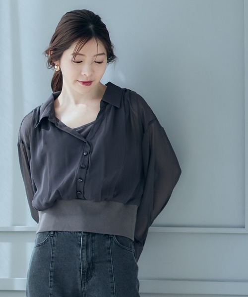 12Twelve Agenda(トゥエルブ アジェンダ)の「【大好評につき追加!】インナー付シアーシャツプルオーバー(その他トップス・レディース・チャコールグレー/アイボリー/ブラック・M)」の21枚目の写真