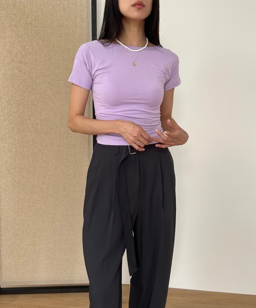 Didot.showroom(ディドット ショールーム)の「バックオープンクロップドT(Tシャツ/カットソー・レディース・ブラウン/ピンク/アイボリー/ブラック/クリーム・FREE)」の11枚目の写真
