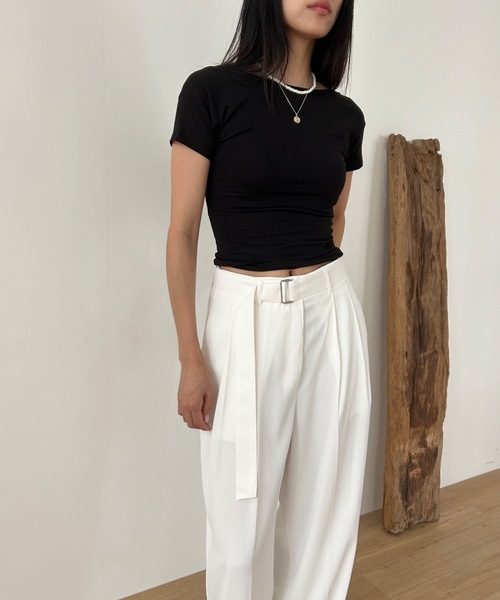 Didot.showroom(ディドット ショールーム)の「バックオープンクロップドT(Tシャツ/カットソー・レディース・ブラウン/ピンク/アイボリー/ブラック/クリーム・FREE)」の6枚目の写真
