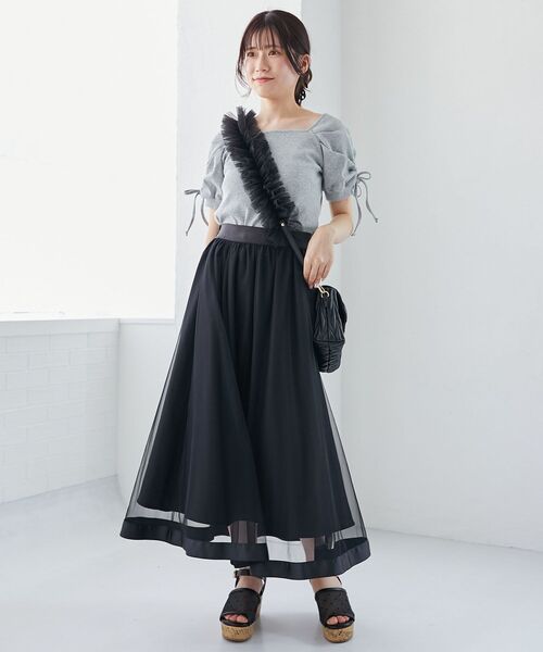 MAJESTIC LEGON（マジェスティックレゴン）の「【WEB限定XSサイズあり】パイピングチュールスカート（スカート・レディース・アイボリー/グレー/ブラック/グレイッシュベージュ・MEDIUM/SMALL/X-SMALL）」の3枚目の写真