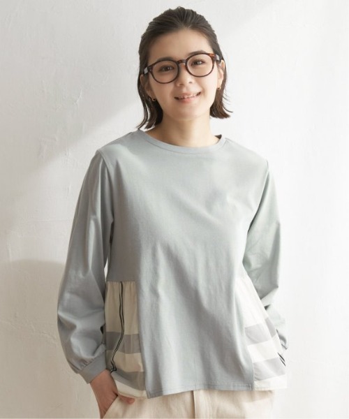 セール】異素材切り替えチェックプルオーバー（Tシャツ