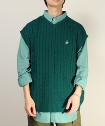 BEVERLY HILLS POLO CLUB | 【BEVERLY HILLS POLO CLUB/ビバリーヒルズポロクラブ】ワンポイント刺繍ケーブル編みオーバーサイズニットベスト(ベスト)