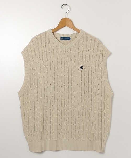 BEVERLY HILLS POLO CLUB（ビバリーヒルズポロクラブ）の「【BEVERLY HILLS POLO CLUB/ビバリーヒルズポロクラブ】ワンポイント刺繍ケーブル編みオーバーサイズニットベスト（ベスト・メンズ・ブラック/グリーン/オフホワイト/ネイビー・LL/M/L）」の10枚目の写真