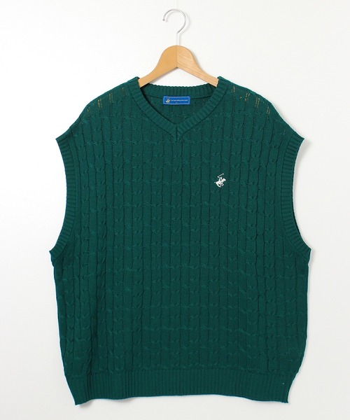 BEVERLY HILLS POLO CLUB（ビバリーヒルズポロクラブ）の「【BEVERLY HILLS POLO CLUB/ビバリーヒルズポロクラブ】ワンポイント刺繍ケーブル編みオーバーサイズニットベスト（ベスト・メンズ・ブラック/グリーン/オフホワイト/ネイビー・LL/M/L）」の18枚目の写真