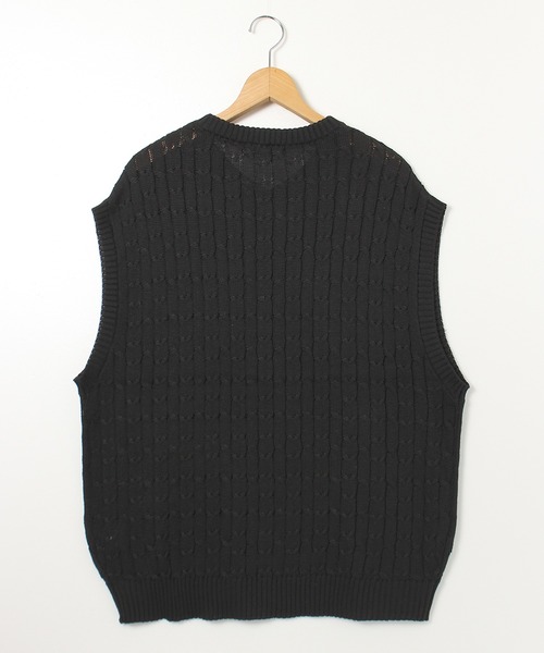 BEVERLY HILLS POLO CLUB（ビバリーヒルズポロクラブ）の「【BEVERLY HILLS POLO CLUB/ビバリーヒルズポロクラブ】ワンポイント刺繍ケーブル編みオーバーサイズニットベスト（ベスト・メンズ・ブラック/グリーン/オフホワイト/ネイビー・LL/M/L）」の15枚目の写真