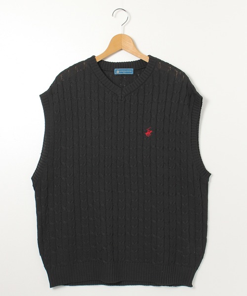 BEVERLY HILLS POLO CLUB（ビバリーヒルズポロクラブ）の「【BEVERLY HILLS POLO CLUB/ビバリーヒルズポロクラブ】ワンポイント刺繍ケーブル編みオーバーサイズニットベスト（ベスト・メンズ・ブラック/グリーン/オフホワイト/ネイビー・LL/M/L）」の14枚目の写真