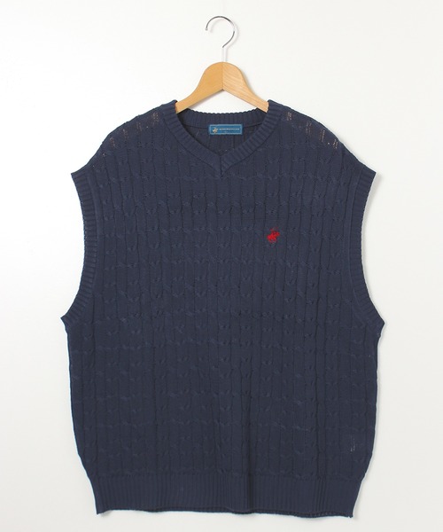 BEVERLY HILLS POLO CLUB（ビバリーヒルズポロクラブ）の「【BEVERLY HILLS POLO CLUB/ビバリーヒルズポロクラブ】ワンポイント刺繍ケーブル編みオーバーサイズニットベスト（ベスト・メンズ・ブラック/グリーン/オフホワイト/ネイビー・LL/M/L）」の22枚目の写真