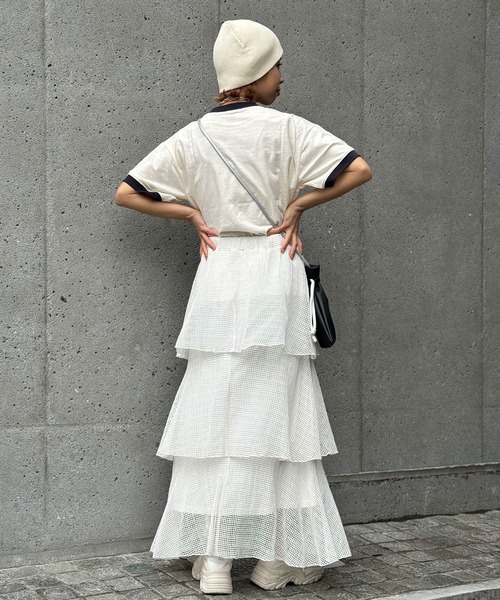 CIAOPANIC(チャオパニック)の「メッシュティアードロングスカート(スカート・レディース・オフホワイト/ブラック/グリーン・FREE)」の11枚目の写真