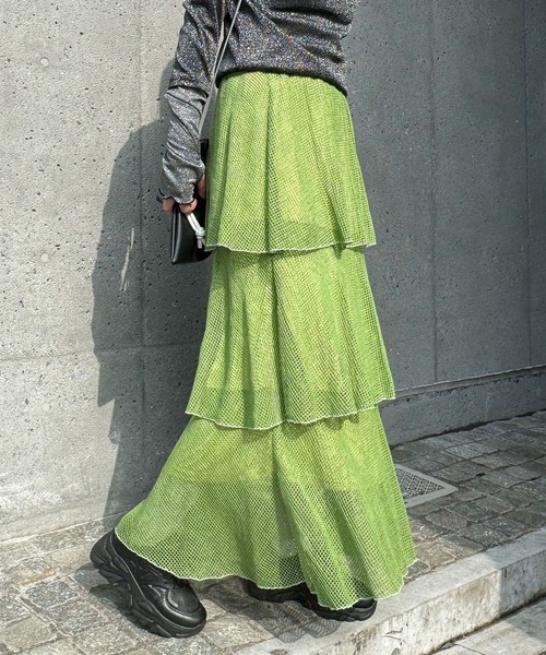 CIAOPANIC(チャオパニック)の「メッシュティアードロングスカート(スカート・レディース・オフホワイト/ブラック/グリーン・FREE)」の22枚目の写真