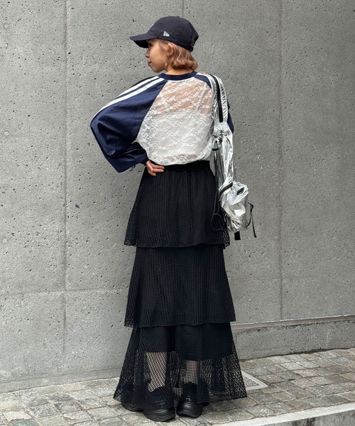 CIAOPANIC(チャオパニック)の「メッシュティアードロングスカート(スカート・レディース・オフホワイト/ブラック/グリーン・FREE)」の15枚目の写真