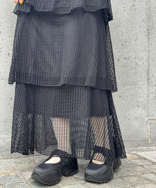 CIAOPANIC(チャオパニック)の「メッシュティアードロングスカート(スカート・レディース・オフホワイト/ブラック/グリーン・FREE)」の20枚目の写真