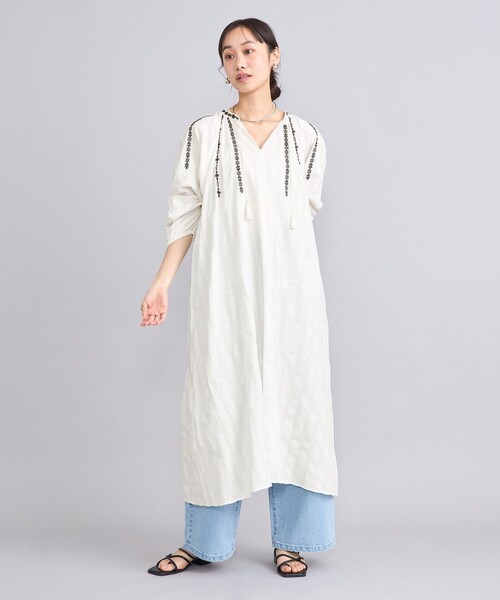 coen（コーエン）の「MARKET（マーケット）配色刺繍カフタンワンピース（ワンピース・レディース・ブラック/オフホワイト・FREE）」の10枚目の写真