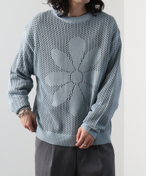 SUGGESTION(サジェッション)の「SUGGESTION フラワーモチーフメッシュニット(ニット/セーター・メンズ・ブラック/サックスブルー/オフホワイト・L/M)」の22枚目の写真