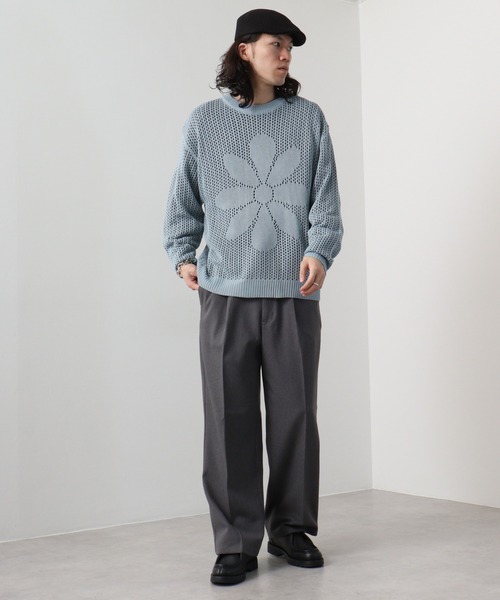 SUGGESTION フラワーモチーフメッシュニット（ニット/セーター