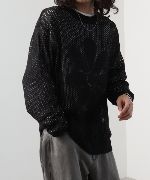 SUGGESTION(サジェッション)の「SUGGESTION フラワーモチーフメッシュニット(ニット/セーター・メンズ・ブラック/サックスブルー/オフホワイト・L/M)」の15枚目の写真