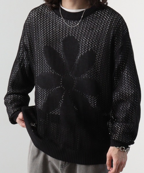SUGGESTION(サジェッション)の「SUGGESTION フラワーモチーフメッシュニット(ニット/セーター・メンズ・ブラック/サックスブルー/オフホワイト・L/M)」の13枚目の写真