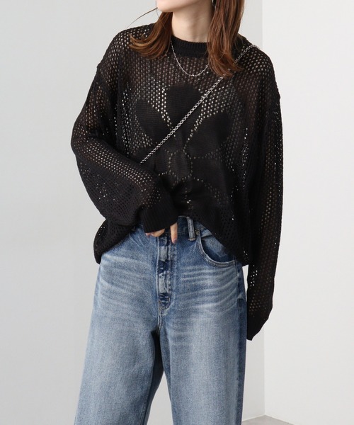 SUGGESTION(サジェッション)の「SUGGESTION フラワーモチーフメッシュニット(ニット/セーター・メンズ・ブラック/サックスブルー/オフホワイト・L/M)」の17枚目の写真
