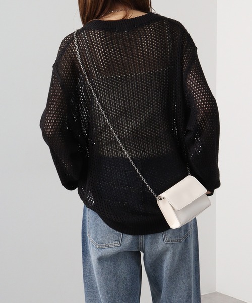 SUGGESTION(サジェッション)の「SUGGESTION フラワーモチーフメッシュニット(ニット/セーター・メンズ・ブラック/サックスブルー/オフホワイト・L/M)」の19枚目の写真