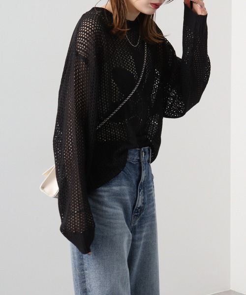 SUGGESTION(サジェッション)の「SUGGESTION フラワーモチーフメッシュニット(ニット/セーター・メンズ・ブラック/サックスブルー/オフホワイト・L/M)」の20枚目の写真