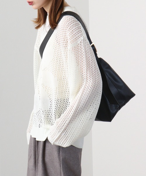 SUGGESTION(サジェッション)の「SUGGESTION フラワーモチーフメッシュニット(ニット/セーター・メンズ・ブラック/サックスブルー/オフホワイト・L/M)」の9枚目の写真