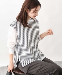 MK MICHEL KLEIN | フレンチボーダー シャツ地切替えカットソー/洗える(Tシャツ/カットソー)